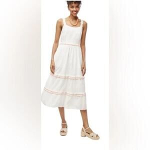 NWT J.Crew Factory Midi Dress Women's Sz 0 White Scalloped Orange Trim #0456